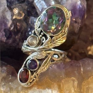 Mystic topaz southwestern wrap adjustable sterling silver southwestern ring